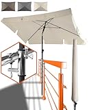 4smile Sonnenschirm Balkon + Sonnenschirmhalter Balkongeländer + Sonnenschirm Schutzhülle - SET Sonnenschutz Balkon mit UV50+ Sonnenschirm rechteckig 200x125cm SunnyShade Plus, Beige