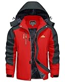 KEFITEVD Herren Jacke Regenjacke Fahrrad Winterjacke Outdoor Skijacke Warme Softshelljacke Fleece Snowboardjacke Thermojacke Rot L