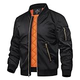 TACVASEN Herren Bomber Blouson Herbstjacke Warme Jacke Sportjacke Freizeit Outdoor Casual Laufjacke Full Zip (XL, Schwarz)