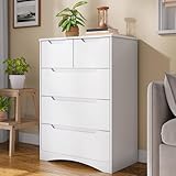 Blishom Kommode mit 5 Schubladen, Kommode für Schlafzimmer, für Büro, Wohnzimmer, Schlafzimmer, Flur, Möbel, 72x41x94 cm, Weiß