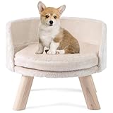 GYMAX Hundesofa, Hundecouch für mittelgroße Hunde & Katzen, Hundebett mit Rückenlehne, Holzbeine & Kissen, erhöhtes Haustiersofa Katzensofa, 42 x 42 x 33 cm