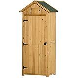 Outsunny Gartenschrank Gartenhaus Gerätehaus Geräteschuppen mit Fachböden Asphaltdach Fenster Holz Gelb+Grün 77 x 54,2 x 179 cm