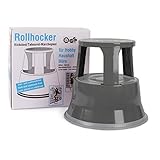 OfficeMarshal Tritthocker runde Sitzhocker Rolltritt Rollhocker Küchentritt Arbeitshocker mit Rollen Elefantenfuss Fusstritt Werkstatthocker | aus Stahl bis 150kg | Grau