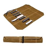 Azonelife Messer-Rolltasche, Aufbewahrungstasche für Küchenmesser, Messertasche Kochmesser Rolltasche, Gewachste Canvas-Messertasche mit 7 Steckplätzen für Camping, Wandern (Khaki)