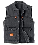 Yukirtiq Herren Denim Westen Casual Ärmellose Jeans Weste Kutte Biker-Weste Vintage Motorradweste Outdoor Jeansweste mit Vielen Taschen, Schwarz, XL