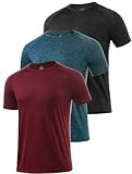 Star Vibe 3 Stücke trockene T-Shirts für Herren Schwitzen Sport T-Shirts Sport Fitness-Sportkleidung Kurze Ärmel Fitness-Studio Sport-Shirt Black/Navy/Wine Red L