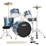 VEVOR Schlagzeug-Set, 5-teilig, Drum Kit mit Bass, Snare, Tom-Toms, Standtom, Crash-Becken, Hi-Hat, Musik-Lern-Instrumentenset, für Anfänger, Jugendliche und Schüler (Kiesblau)