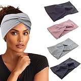 Norhogo 4 Stück Sommer Elastische Stirnbänder, stirnband damen, Haarreif Elastisch Breites Stirnband Baumwollkreuz Stirnband Knoten Sport Headwrap Headband Yoga Haarschmuck für Damen Mädchen, Stil-a