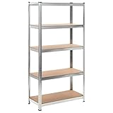 Eleganz Regal mit 5 Böden Silbern Stahl & Holzwerkstoff 90 x 40 x 180cm Kellerregal Lagerregal Metallregal Werkstattregal