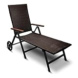 Generisch Aluminium Polyrattan Rollliege Relaxliege 120 kg belastbar Sonnenliege Klappbare Gartenliege Braun Neu