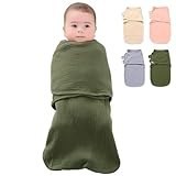 HINATAA Baby Schlafsäcke Neugeborene, Pucksack Baby 0-3/3-6 Monate mit Bio-Baumwolle, 3 in 1 Wickeldecke Babys, Baby Swaddle Einstellbare Breitere Klettverschluss Jungen Mädchen (Grün, 3-6 Monate)