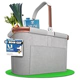 Cottara® 30l stabiler Einkaufskorb groß | Tragekorb mit Henkel und verstärktem Boden, Frontfach und Innentasche mit Reißverschluss | Ideal als Einkaufstasche, Picknickkorb oder Shopper (Hellgrau Rose)