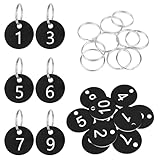 Flintronic 10 Stück Kunststoff Nummernschilder, ID-Nummernschilder aus Kunststoff, Kleine Wasserdichte Zahlenmarken, ID Tags mit Loch, mit Schlüsselringe, für Garderobe Hotel(Schwarz, 1-10)