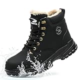 NACKINg Sicherheitsschuhe Herren Damen Arbeitsschuhe Wasserdicht Sicherheitsstiefel Winter Warm Gefüttert Schutzschuhe mit Stahlkappe, Schwarz, EU 39