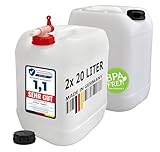 plasteo® 2X 20L Trinkwasserkanister Natur mit Schraubdeckel & Hahn | BPA-frei, lebensmittelecht, tragbar | Camping, Kfz, Outdoor | Made in Germany