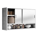 Hängeschrank Küche aus Edelstahl mit Schiebetüren Haushaltsschrank Höhenverstellbare Einlegeböden Mehrzweckschrank Metall für Garage, Büro, Küche(120 * 35 * 70.1cm)