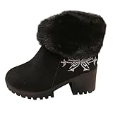 Generisch Ankle Boots Damen Schneestiefel Herbst Winter Kurzstiefel Faux Fur Kante Halbstiefel Blockabsatz Gefüttert Warme Bootsschuhe Stiefeletten