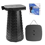 FIEMACH Tragbarer Klapphocker, Teleskophocker Faltbar Campinghocker für Outdoor Camping Angeln BBQ Drinnen Küche, Belastung 220kg (Schwarz)