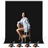 Heysily Fotohintergrund Schwarz 1,5x2m - Fotografie Hintergrund Abwaschbarer für Fotostudio, Streaming, YouTube, Online-Meeting, Zoom & Videoproduktion, Tragbar & Faltbar Backdrop mit 4 Klemmen