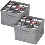 Lifewit Schuh Organizer 2er Set für 32 Paar, Großer Schuhkarton für den Kleiderschrank mit Unterteilungen und Deckel, Platzsparende Schuhaufbewahrung mit Griffen für Wohnzimmer, Schlafzimmer, Grau