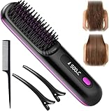 Kabellose Glätteisen Bürste, 2 in 1 Negative Ion H-air S-Traightener Kamm, BellaBrush Pro Ha-ir Straig-Htener Bürste für alle Haartypen (Schwarz)