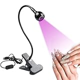 UV Lampe für Gelnägel, Schreibtischleuchte Flexible Schwanenhals-Led Lampe Nägel, Mini Tragbare Nagellampe mit Sicherungsclip, Drehbarer 3W 395NM Nageltrockner zum Aushärten von Nagelkleber (Schwarz)