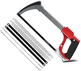 AIRAJ Metallsäge 300mm,Hand-Bügelsäge mit 7 austauschbarer Klinge,Zwei Sägewinkel 45 ° / 90 °,Verstellbarer Rahmen,Metallsäge zum Schneiden von Holz,Stahl,PVC-Rohr,Gefrorenem Fleisch