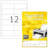 TopStick 8711 Universal Etiketten, 100 Blatt, 97 x 42,3 mm, 12 pro A4 Bogen, 1200 Stück, selbstklebend, bedruckbar, matt, blanko Papier Klebeetiketten Aufkleber, weiß