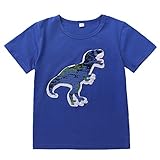 Dinosaurier-T-Shirt mit Pailletten, kurzärmelig, für Mädchen und Jungen, Größe 3–8 Jahre, blau, 110 cm