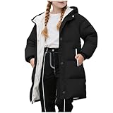 KODMNSW Wintermantel Mädchen Lang Daunenmantel Warm Puffer Mantel Winterjacke mit Kapuze Winter Coat Kinder Outdoor Mantel Einfarbig Baumwolljacke Kinderjacke Pufferjacke 2-11 Jahre Schwarz 11 Jahre