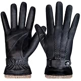 LOKZEER Herren-Winterhandschuhe: Schaffell, volle Touchscreen-Handschuhe, warme Wolle gefüttert, Lederhandschuhe, Thermo-Geschenke für Vater oder Ehemann, Schwarz, X-Large