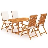 Tidyard 5-TLG. Garten Essgruppe 4 Personen Sitzgruppe Holz Gartentisch Stuehlen mit 5 Positionen Verstellen (Mit Sitzkissen) Gartenmöbel Set Sitzgarnitur Massivholz Teak