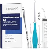 Tonsillensteinentferner-Set | Zur Entfernung und Verhinderung von Mandelsteinen | Gegen Mundgeruch | Lindert Halsschmerzen | Spritze, Tonsillenstein entferner mit LED-Licht und Zungenreiniger | ORAVIX