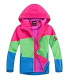 YOUNGSOUL Kinder Gefütterte Regenjacke Mädchen Outdoorjacke Übergangsjacke wasserdichte Winddichte Jacke mit Farbblock Rosa DE: 158 (Herstellergröße 160)