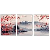 AMXBZC 3 Stück Pflanze Abstraktes Leinwand Bilder Kunstdrucke, Bergblumenlandschaft Wandbild Kunstdruck -Wohnzimmer Deko Kunst- Modern für Büro Wanddeko - 50x70cmx3 Ungerahmt(rot)