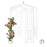 Relaxdays Rosenpavillon Metall, Rankhilfe für Kletterpflanzen, Garten, dekorativer Rankpavillon, HBT 250x160x160cm, weiß