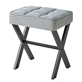 IBUYKE Quadratischer Make-up Hocker mit X-Bein Fußstütze, Leinen Fußstütze Hocker, Ottoman Sitz Eitelkeitshocker, Multi-Use als Kleiner Beistelltisch, für Schlafzimmer, Wohnzimmer, Graublau L/G-70L