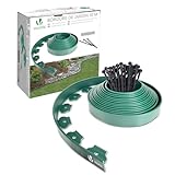 VOUNOT Rasenkante aus Kunststoff mit 30 Erdankern, 10m Flexible Garteneinfassungsleiste für Gras, Wege, Kies oder Beete, wetterfeste Landschaftsumrandung, 5cm hoch, Mittelgrün