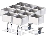 Rosenstein & Söhne Speisering-Set: 12 Dessert-/Speiseringe 8 x 8 x 5 cm, eckig, mit Heber & Stampfer (Dessert und Speisering-Sets, Speisenring, Backblech)