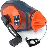 PRESCH Schlagschnur 30m - Schneller Rücklauf dank 6:1 Getriebe - Strapazierfähige Schnur für exakte Linien - Einfache Füllstandskontrolle durch Sichtfenster - Kurbelarretierung für optimale Spannung