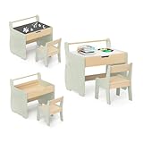 DREAMADE 3 in 1 Kindersitzgruppe, Kinder Tisch Stuhl Set mit Whiteboard & Kreidetafel & Stauraum, Abnehmbarer doppelseitiger Kindertisch mit Stuhl, Aktivitätstisch Set für Kinder