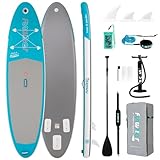 FunWater 10' &11' Stand Up Paddle Board Sup Board, Aufblasbares Stand Up Paddle Board für Erwachsene, Alle Fähigkeiten mit Aller Zubehör, Paddel, Pump, Sitz (10'6 HELLBLAU&Silber)