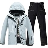 HOUZONIY Damen Schneeanzug, Damen Skijacke & Skihose Set, Schneeanzug Wasserdicht Warm Winterjacke mit Abnehmbare Kapuzen zum Skifahren Snowboarden