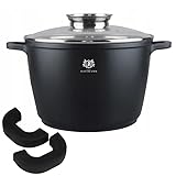 Kochtopf, Suppentopf mit Glasdeckel, Für alle Herdarten, auch Induktion, Antihaftbeschichtung Granitbeschichtung GREBLON C3+ Backofendeckel Aromat, Kochen nahezu ohne Fett 6 L/Ø 24 cm
