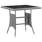 Gecheer Garten Esstisch Gartentisch mit Hartglasplatte Terrassentisch Balkontisch Gartenmöbel Tisch Outdoor Terrasse Grau 80x80x74 cm Poly Rattan
