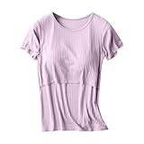 Frauen Schwangere Top Sommer Kurzarm Rundhals Umstandsbluse T-Shirt Casual Solid Stillen Top Weich Bequem Stillshirt Damen Schwangere Mutter Shirt Top, violett, M