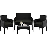 Yaheetech 4-er Gartenmöbel Set Balkonmöbel Set aus Polyrattan Terassenmöbel Außen mit 2er Sofa, 2 Stühle, Tisch & Sitzkissen für Terrasse/Balkon/Garten, Schwarz & Grau
