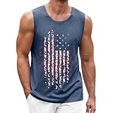 Workout Tank Tops für Herren 2025 Fashion Weste Herren Sommer Unabhängigkeitstag Thema 3D Digitaldruck Ärmelloses Tank Top Herren Sport Tank Top T-Shirt V-Ausschnitt, blau, XL