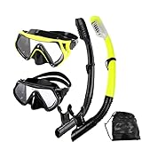 Aqua A Dive Sports Schnorchelausrüstung, Schnorchelmaske, Tauchmaske, Tauchmaske, Schnorchelausrüstung, Schwimmbrille, Schnorchel-Set, Schwimmmaske, Schwarz + Gelb