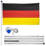 FIXKRAFT Teleskop Fahnenmast 6m Stabil mit Deutschlandfahne Flaggenmast Aluminium Fahne Deutschland 150x90 Deutsche Flagge Mast Fahnenstange Ausziehbar